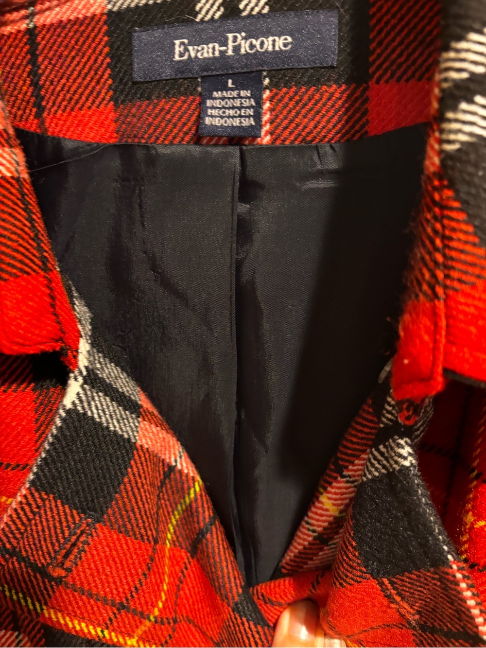 Evan Picone Red and Black Plaid Belted Trench - Picture 7 of 12